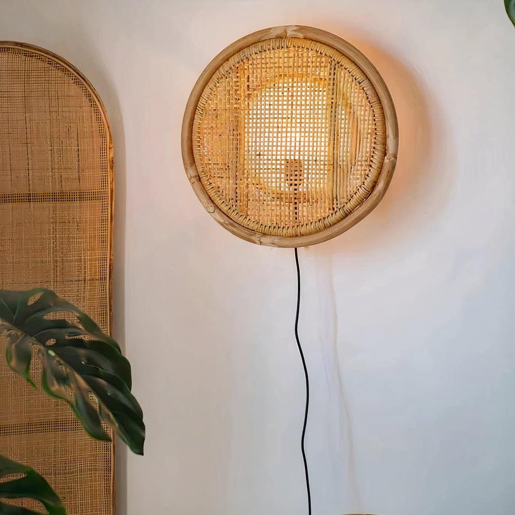 Applique murale ronde osier et bambou – Séliane Arabesque
