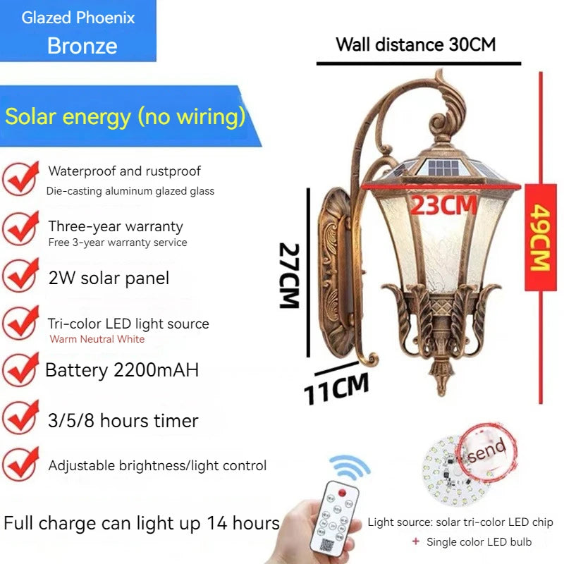 Applique murale — Solaire étanche antirouille rétro europe pour jardin