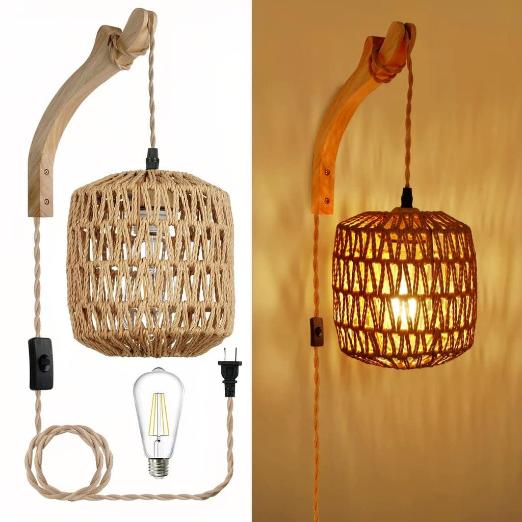 Applique murale suspendue avec abat-jour en rotin – Orélian Sillage