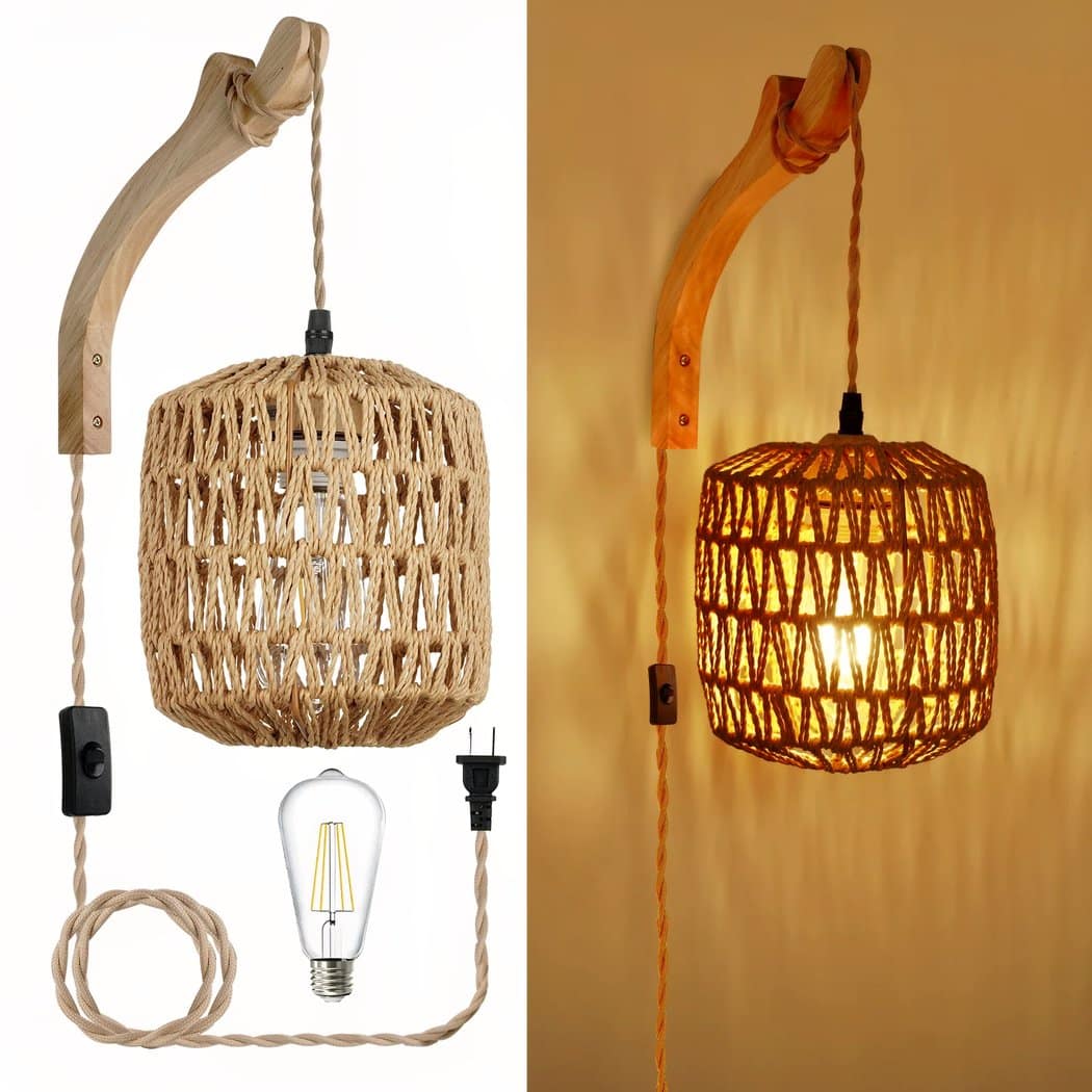 Applique murale suspendue avec abat-jour en rotin – Orélian Sillage
