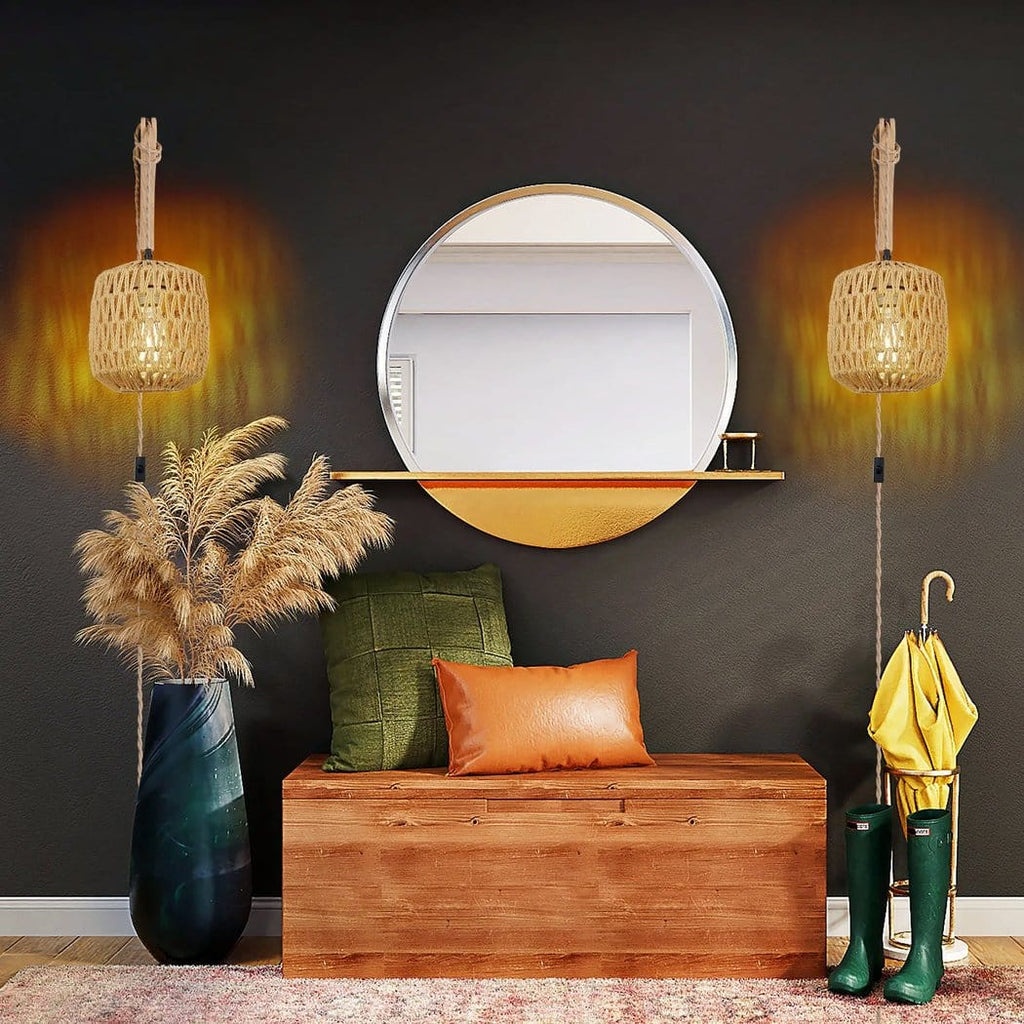Applique murale suspendue avec abat-jour en rotin – Orélian Sillage