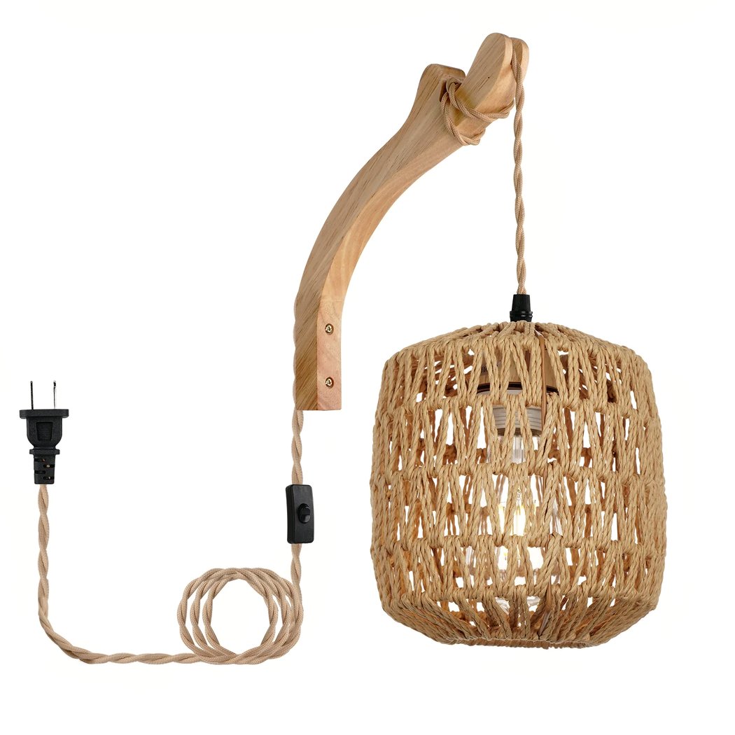 Applique murale suspendue avec abat-jour en rotin – Orélian Sillage