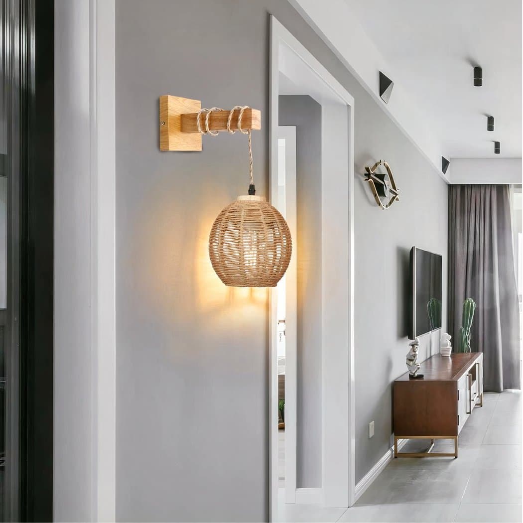 Applique murale suspendue en bois et en rotin dans le style bohème – Cléor Dune