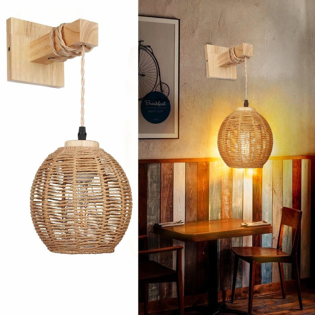 Applique murale suspendue en bois et en rotin dans le style bohème – Cléor Dune