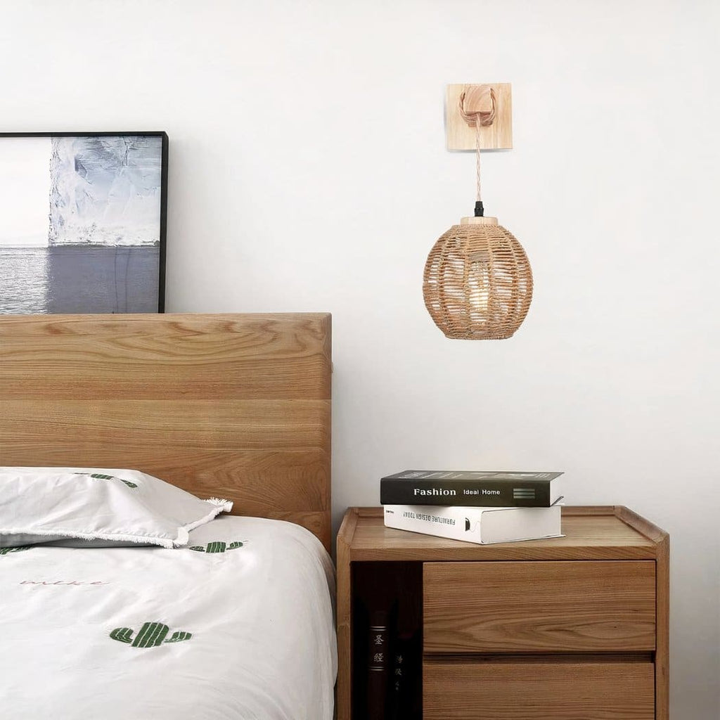 Applique murale suspendue en bois et en rotin dans le style bohème – Cléor Dune