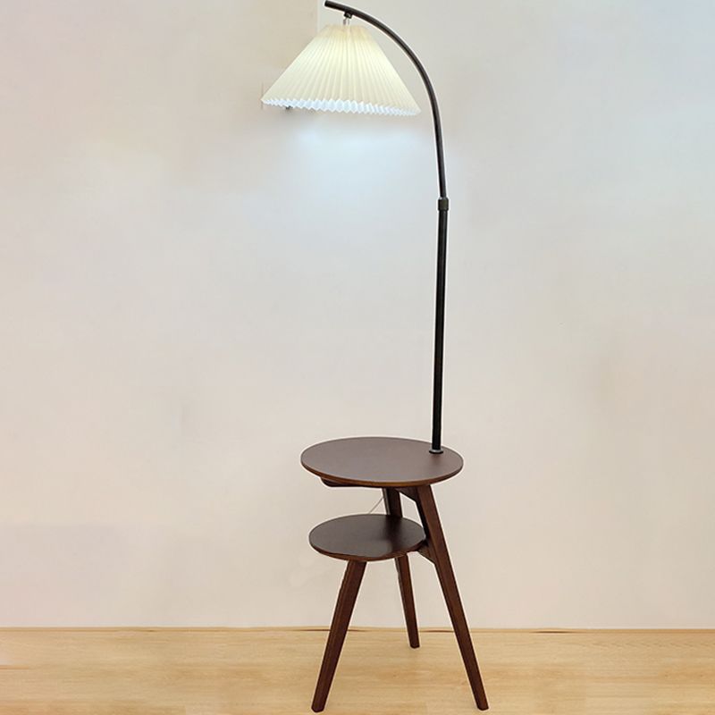 Muto Lampadaire Plissé Vintage, Métal/Tissu, Bois/Noyer, Salon - Neutralighting