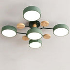 Arisha Plafonnier Rond Moderne, Métal/Bois, Blanc/Vert/Gris, Salon - Neutralighting