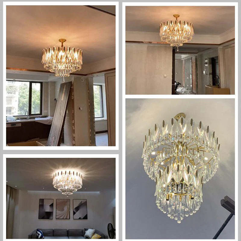 Kristy Lustre Plume Cristal, Métal/Cristal, Doré, Salon - Neutralighting