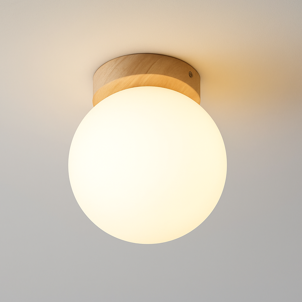 Plafonnier — Boule de verre blanc plafond moderne à LEDs lampe salon piédestal en bois suspendus plafonniers éclairage à la maison décor luminaires de cuisine
