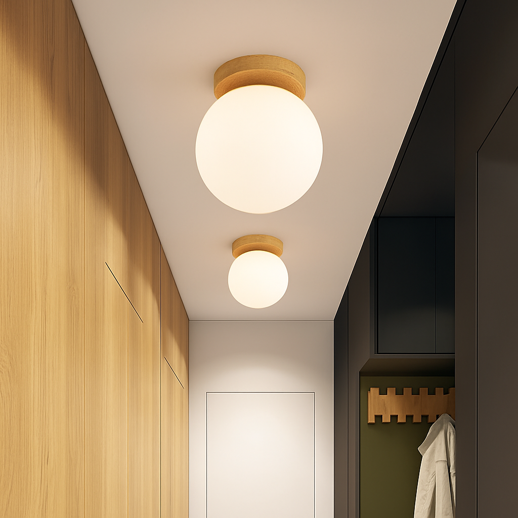 Plafonnier — Boule de verre blanc plafond moderne à LEDs lampe salon piédestal en bois suspendus plafonniers éclairage à la maison décor luminaires de cuisine