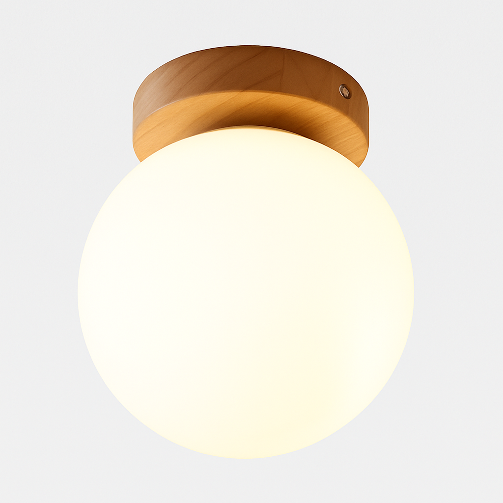 Plafonnier — Boule de verre blanc plafond moderne à LEDs lampe salon piédestal en bois suspendus plafonniers éclairage à la maison décor luminaires de cuisine