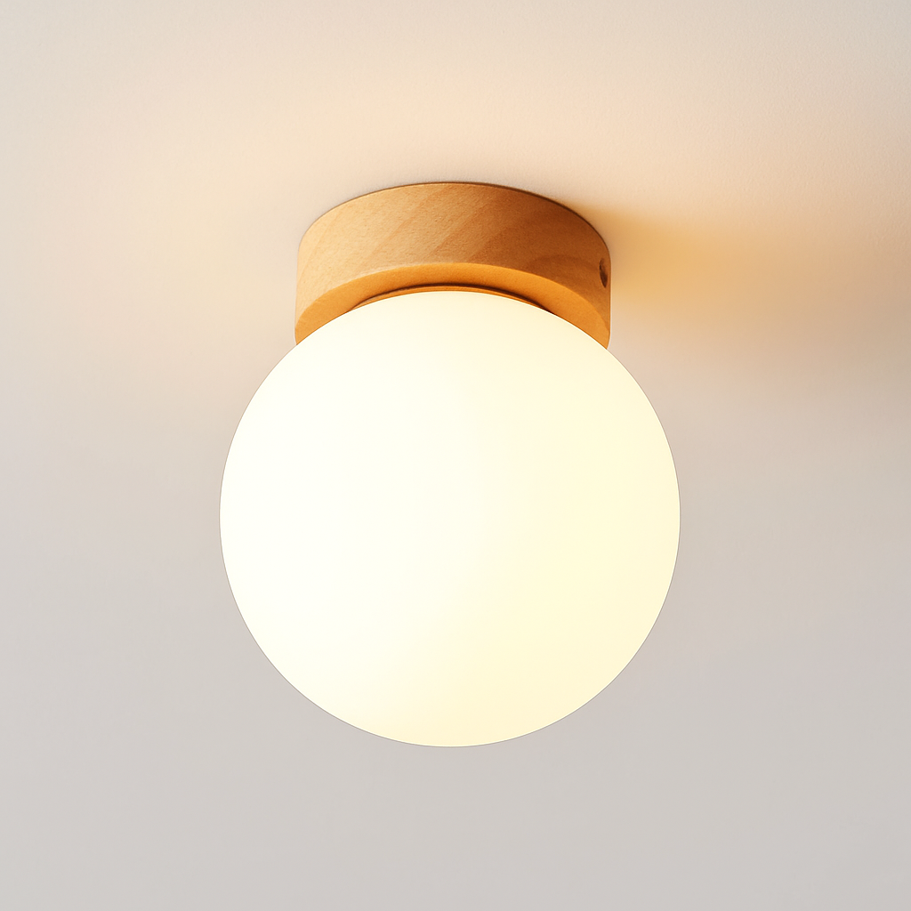 Plafonnier — Boule de verre blanc plafond moderne à LEDs lampe salon piédestal en bois suspendus plafonniers éclairage à la maison décor luminaires de cuisine