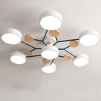 Arisha Plafonnier Rond Moderne, Métal/Bois, Blanc/Vert/Gris, Salon - Neutralighting