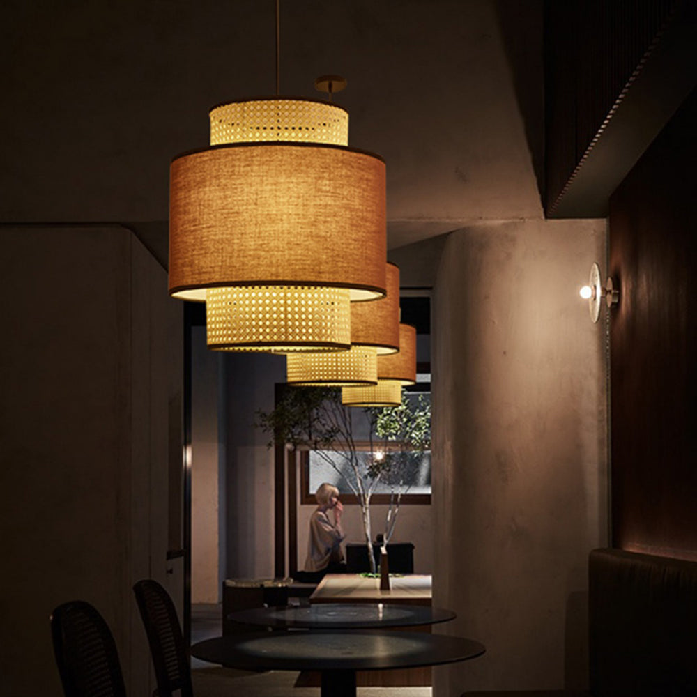 Ritta Suspension Cylindre Retro, Tissu, Beige, Salon - Neutralighting