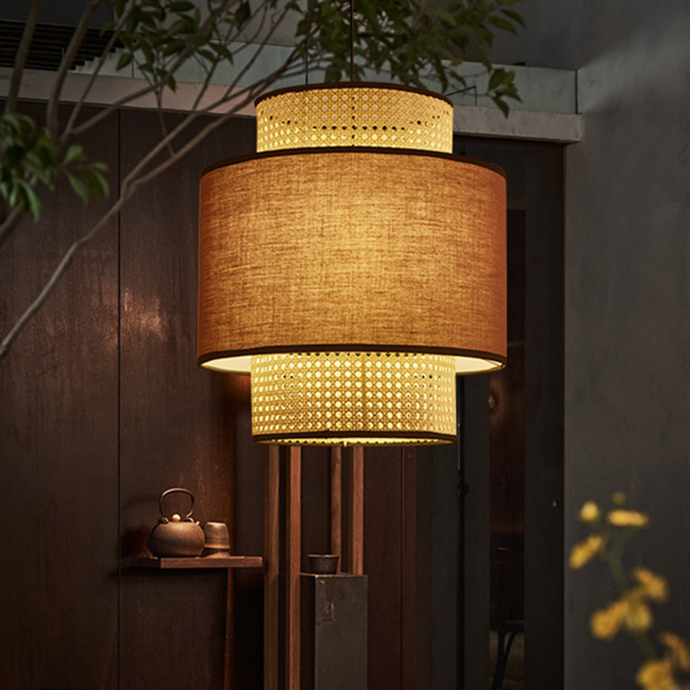 Ritta Suspension Cylindre Retro, Tissu, Beige, Salon - Neutralighting
