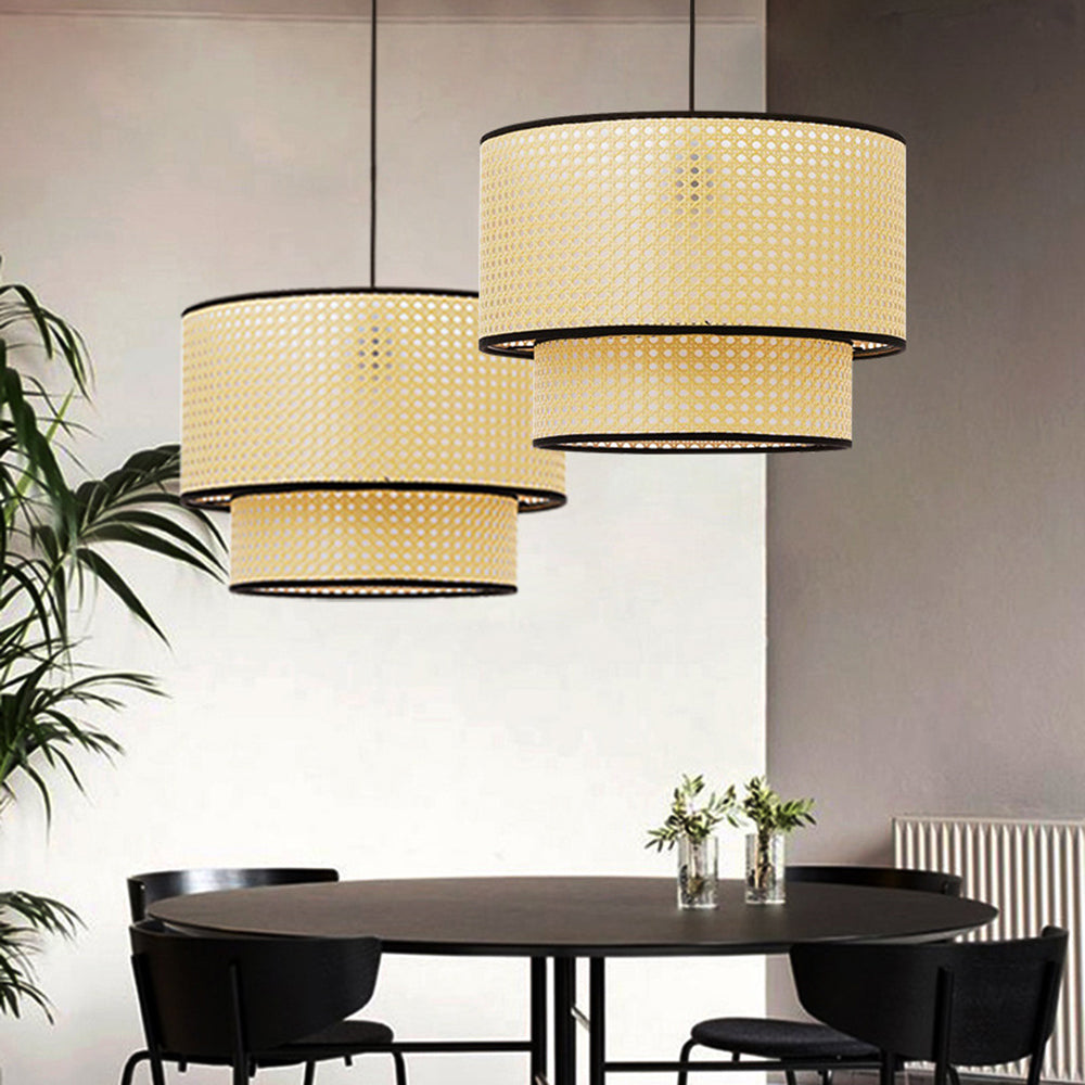 Ritta Suspension Cylindre Moderne, Métal/PVC, Noir/Bois, Salle à Manger - Neutralighting
