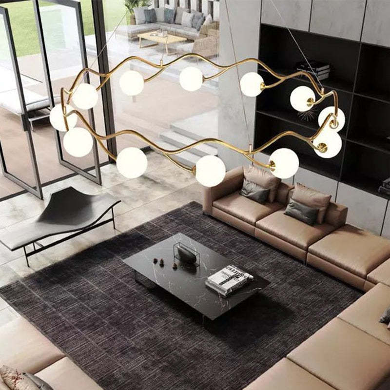 Valentina Lustre Modern Designe, Vague, Métal/Verre, Blanc/Or - Neutralighting