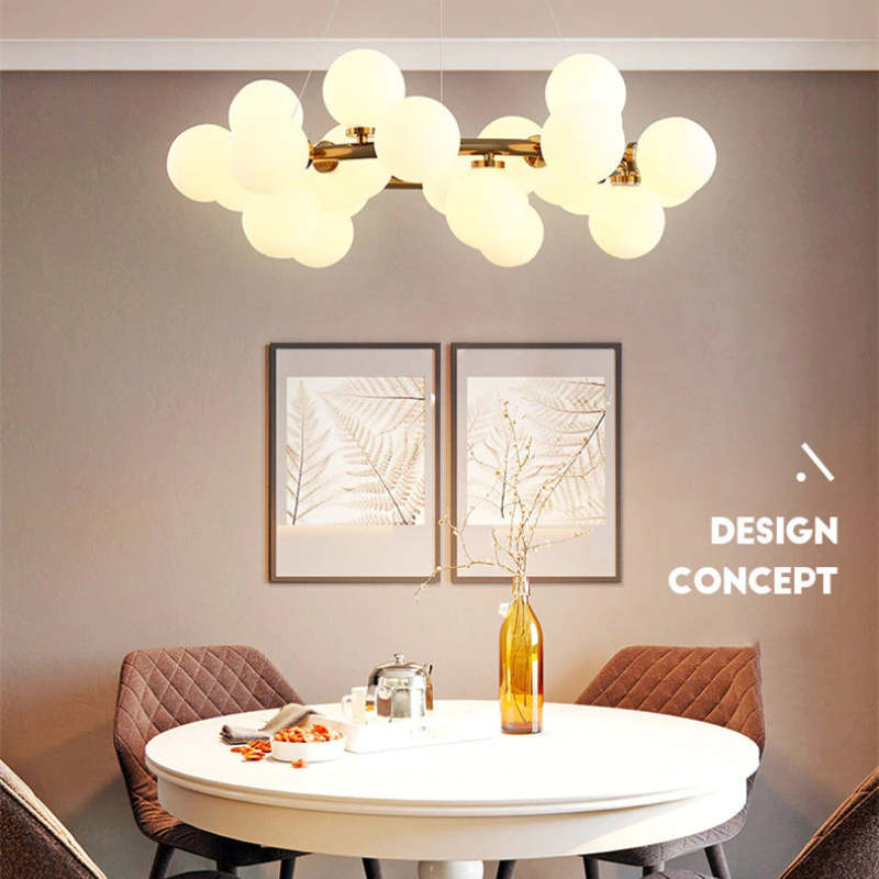 Valentina Lustre Rond Nordique, Métal/Verre, Doré/Noir/Cuivre, Salon - Neutralighting
