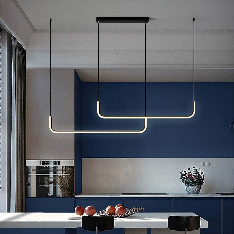 Clen Suspension Linéaire Minimaliste Or/Noir. Salon - 3