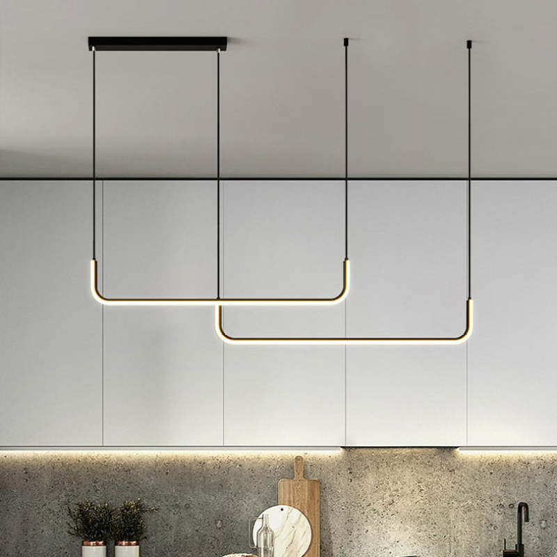 Clen Suspension Linéaire Minimaliste Or/Noir. Salon - longueur 120 cm - Cadre noir - Blanc froid