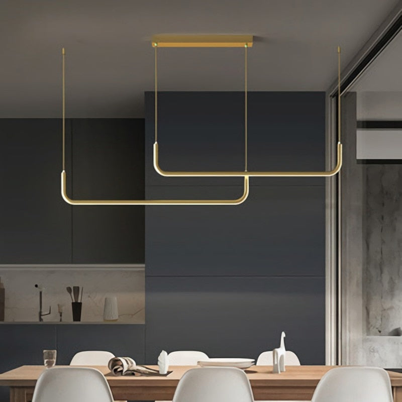 Clen Suspension Linéaire Minimaliste Or/Noir. Salon - longueur 150 cm - Cadre doré - Blanc froid