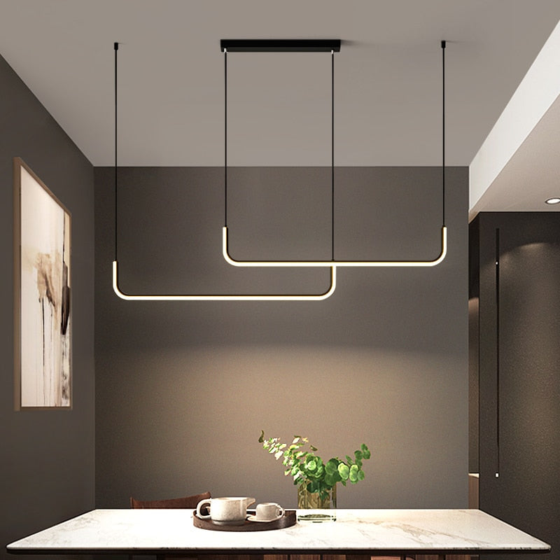 Clen Suspension Linéaire Minimaliste Or/Noir. Salon - longueur 150 cm - Cadre noir - avec télécommande
