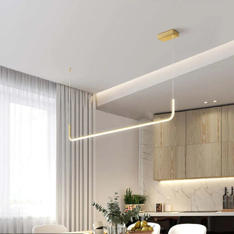 Clen Suspension Linéaire Minimaliste Or/Noir. Salon - longueur 90 cm - Cadre doré - Blanc froid