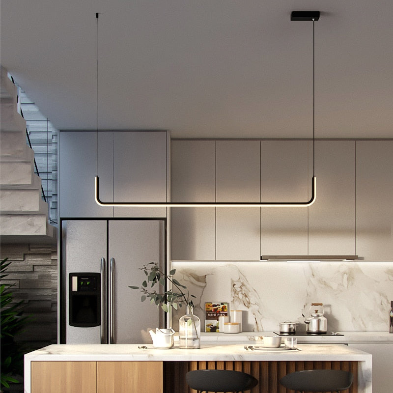 Clen Suspension Linéaire Minimaliste Or/Noir. Salon - longueur 90 cm - Cadre noir - Blanc froid