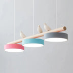 Cliff Suspension Oiseau - Câble Blanc - Rose et Bleu et Gris - Lumière Chaude