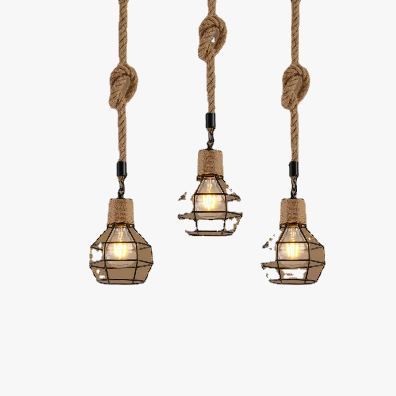 Lustre Vintage Solène Brume en Corde Tressée