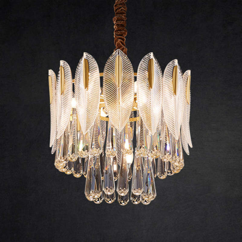 Kristy Lustre Plume Cristal, Métal/Cristal, Doré, Salon - Neutralighting