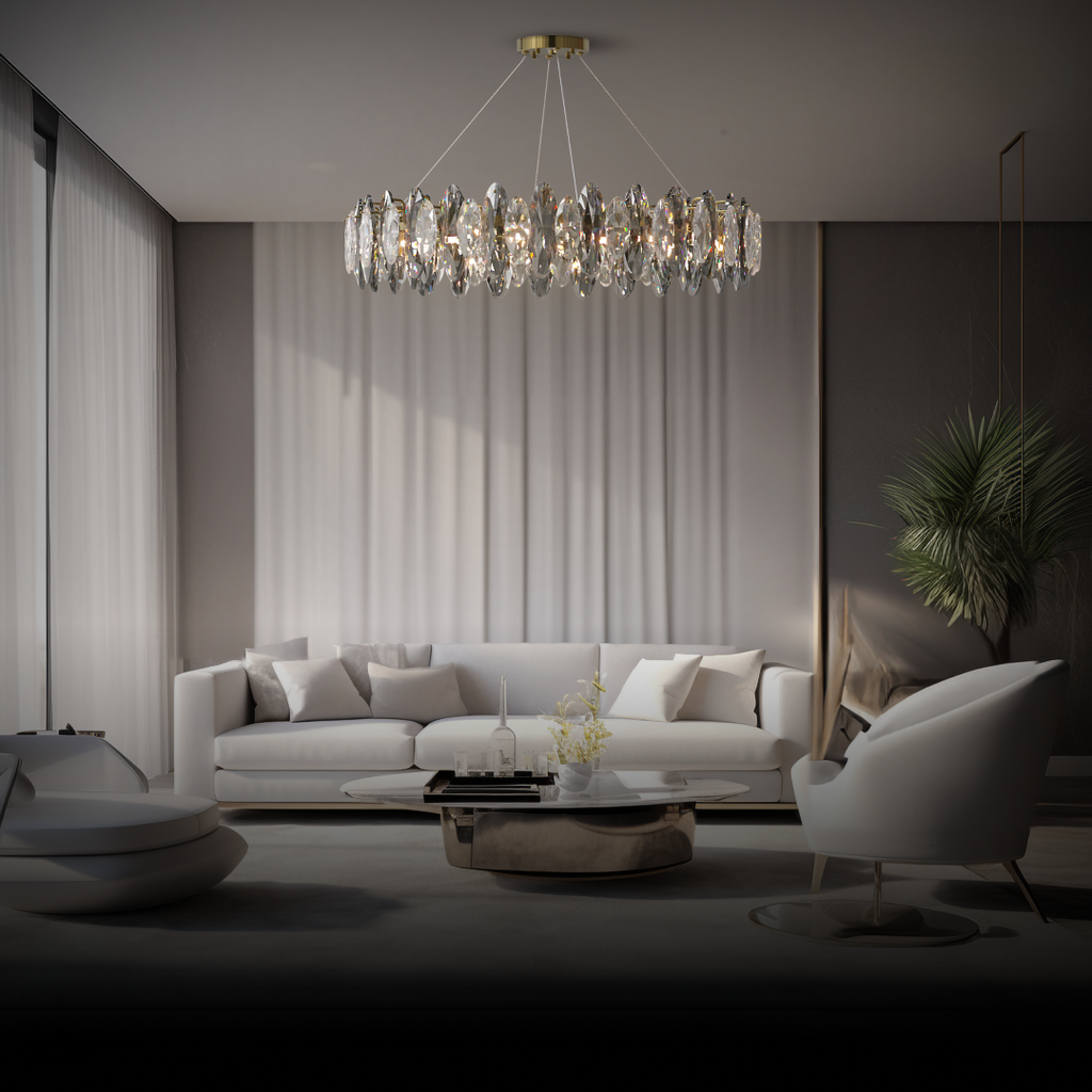 Kristy Design LED Lustre Verre/Métal Cristaux Dorés Salon/Chambre à Coucher - Neutralighting