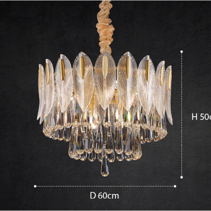 Kristy Lustre Plume Cristal, Métal/Cristal, Doré, Salon - Neutralighting