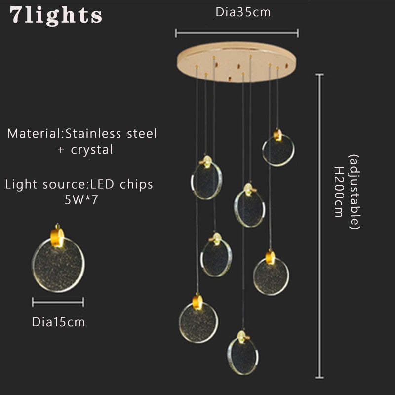 Kristy Suspension Ronde Nordique, Métal/Cristal, Doré, Escalier/Salon - Neutralighting