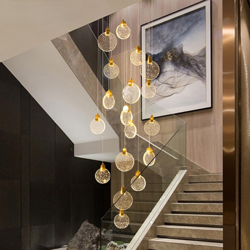 Kristy Suspension Ronde Nordique, Métal/Cristal, Doré, Escalier/Salon - Neutralighting