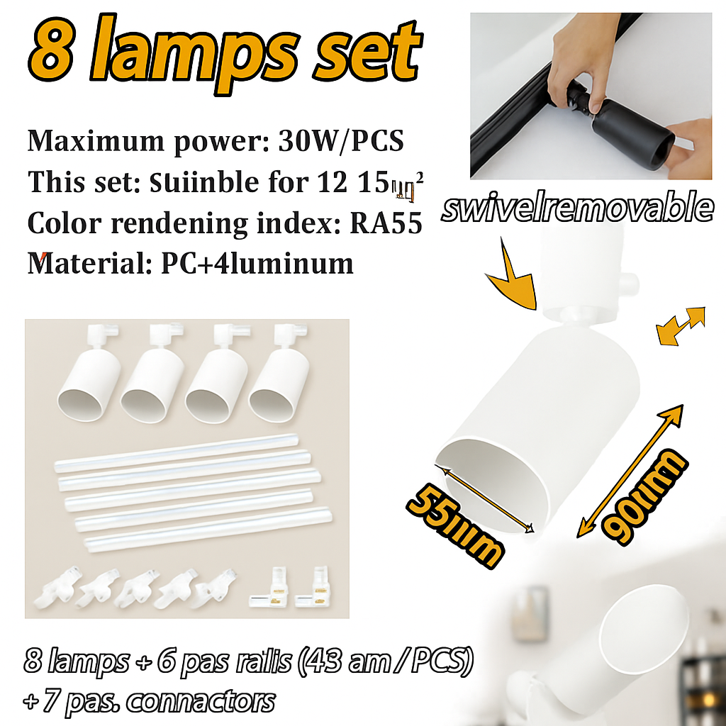 Luminaire — Ensemble d'éclairage sur rail dimmable pour maison intelligente