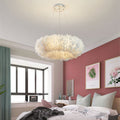 O'Moore Suspension Rond Moderne, Acrylique/Métal/Plume, Blanc, Chambre - Neutralighting