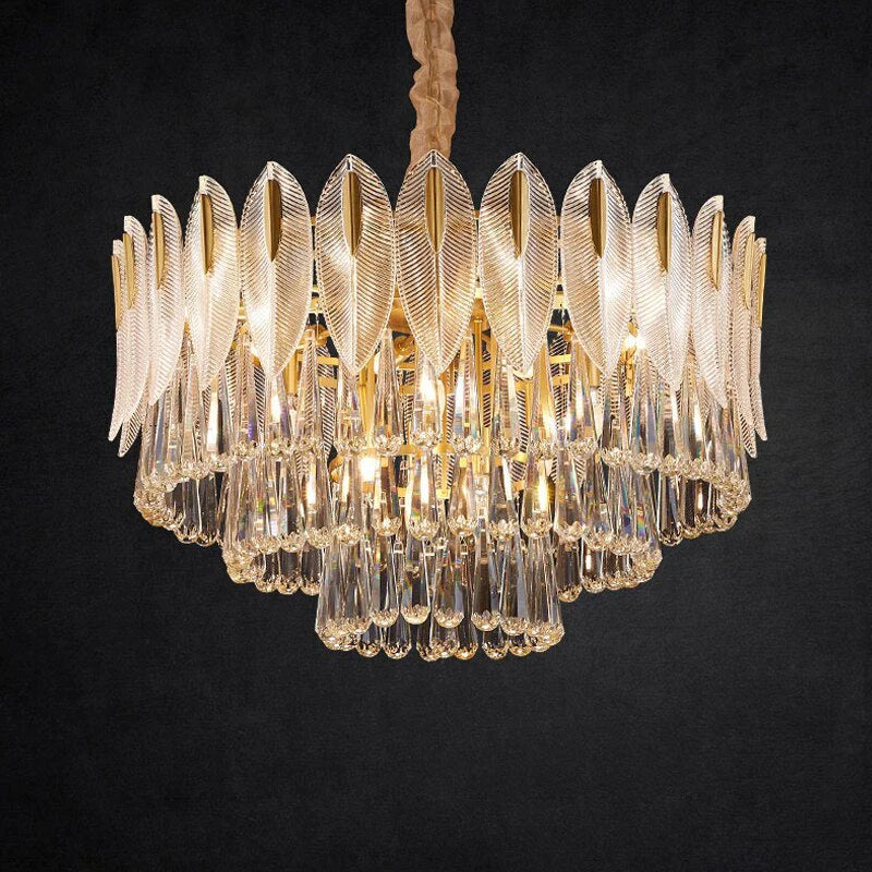 Kristy Lustre Plume Cristal, Métal/Cristal, Doré, Salon - Neutralighting