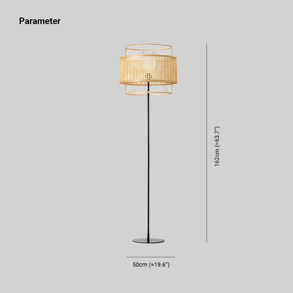 Ritta Lampadaire Anneau Simple, Métal/Rotin, Bois, Salon/Salle à Manger - Neutralighting