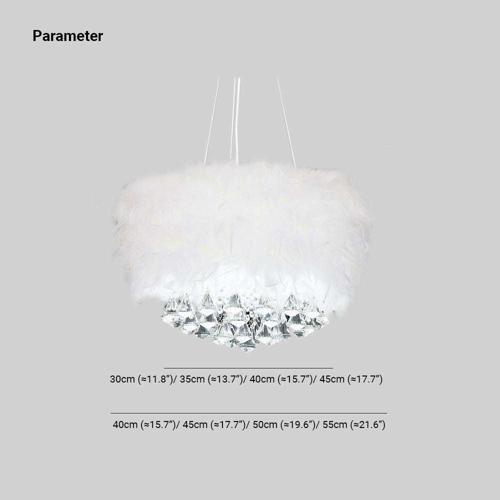 O'Moore Suspension Tambour Magnifique, Métal/Plume/Cristal, Blanc, Chambre à Coucher/Salon - Neutralighting