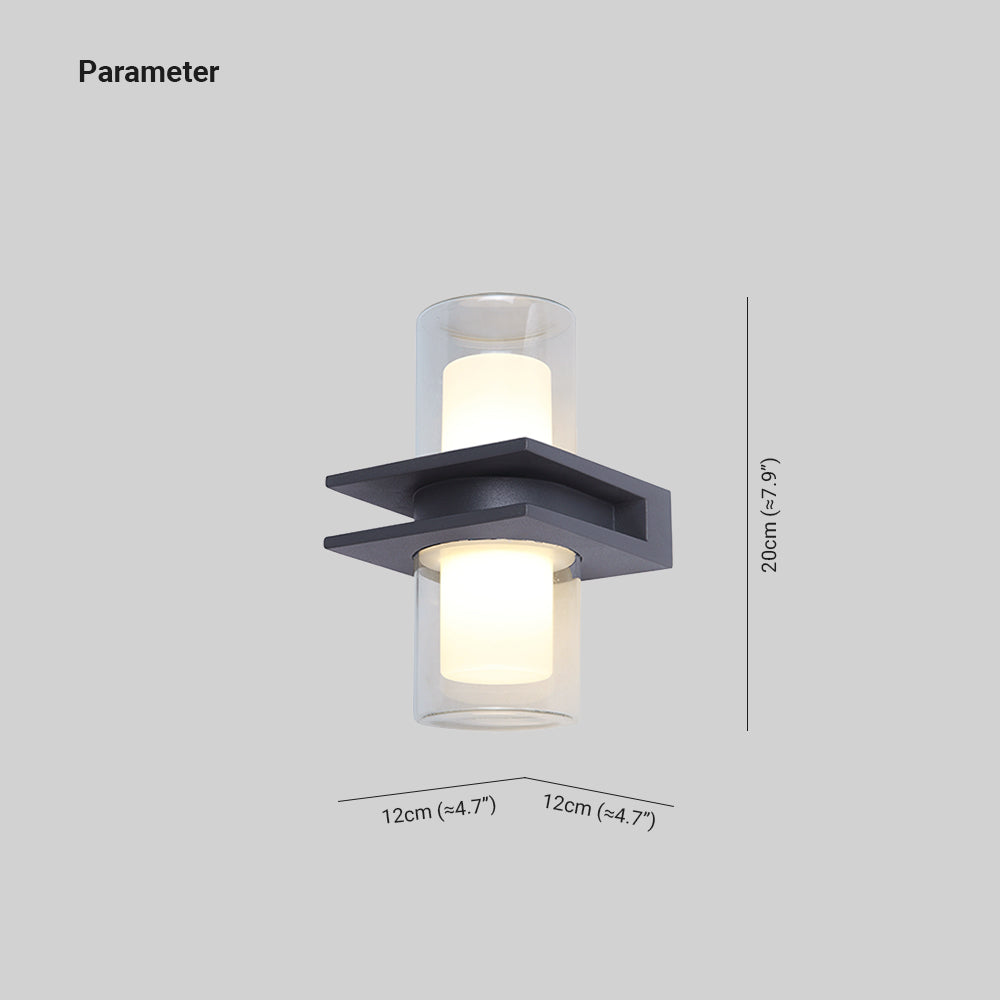 Ray Applique Murale Cylindrique Moderne, Métal/Verre, Noir, Jardin/Cour - Neutralighting