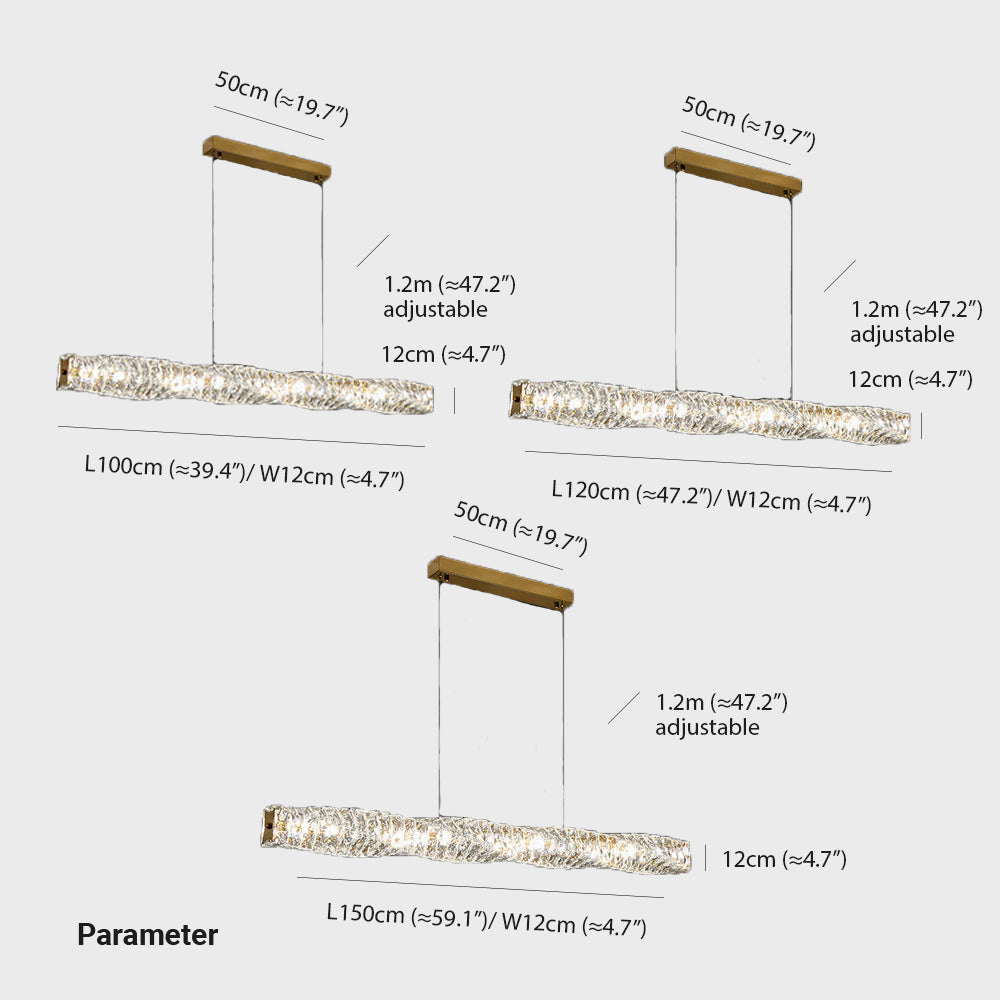 Kristy Suspension Linéaire Simple, Acier/Cristal, Or/Argent, Bar/Cuisine - Neutralighting