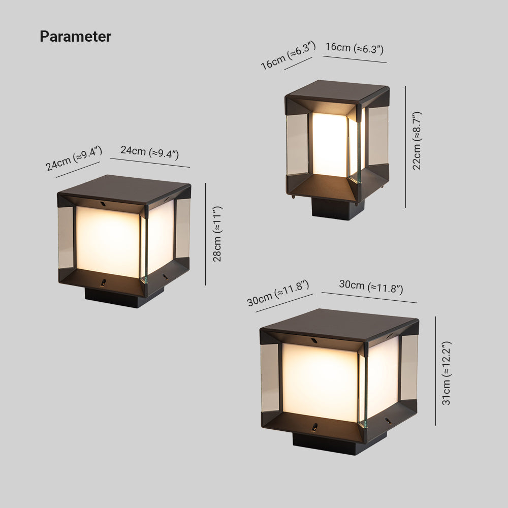 Ray Lampe de Poteau Rectangulaire Moderne, Métal/Verre, Noir/Or, Balcon - Neutralighting