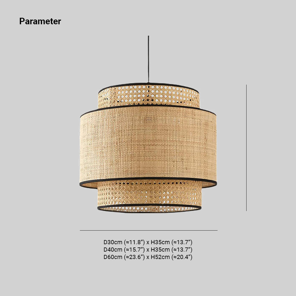Ritta Suspension Cylindre Naturelle, Metal/Rotin, Bois, Salon - Neutralighting