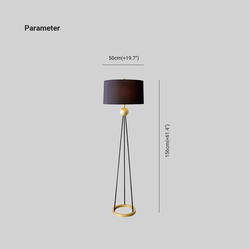 Mira Design Lampadaire Tripod Simple Tissu/Métal Noir Salon/Bureau - Neutralighting