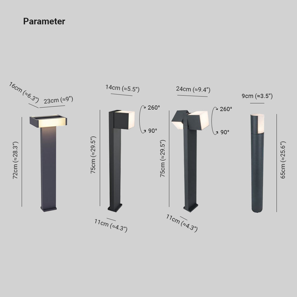Ray Borne Extérieure Pivotante Moderne, Métal, Noir, Allée - Neutralighting