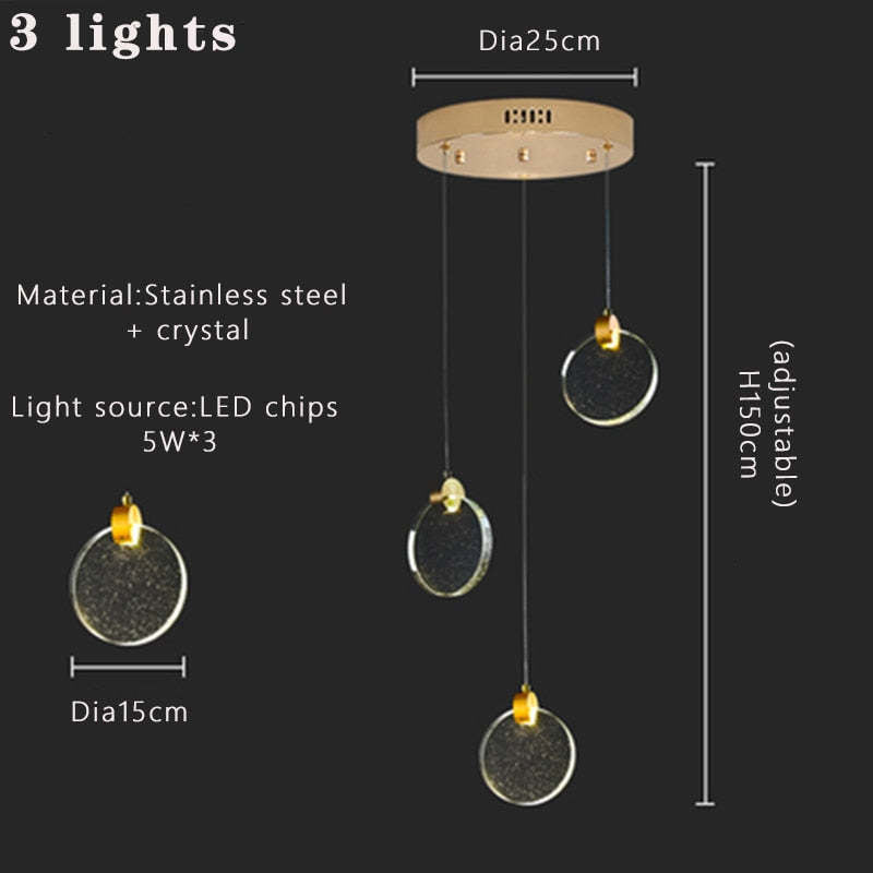 Kristy Suspension Ronde Nordique, Métal/Cristal, Doré, Escalier/Salon - Neutralighting