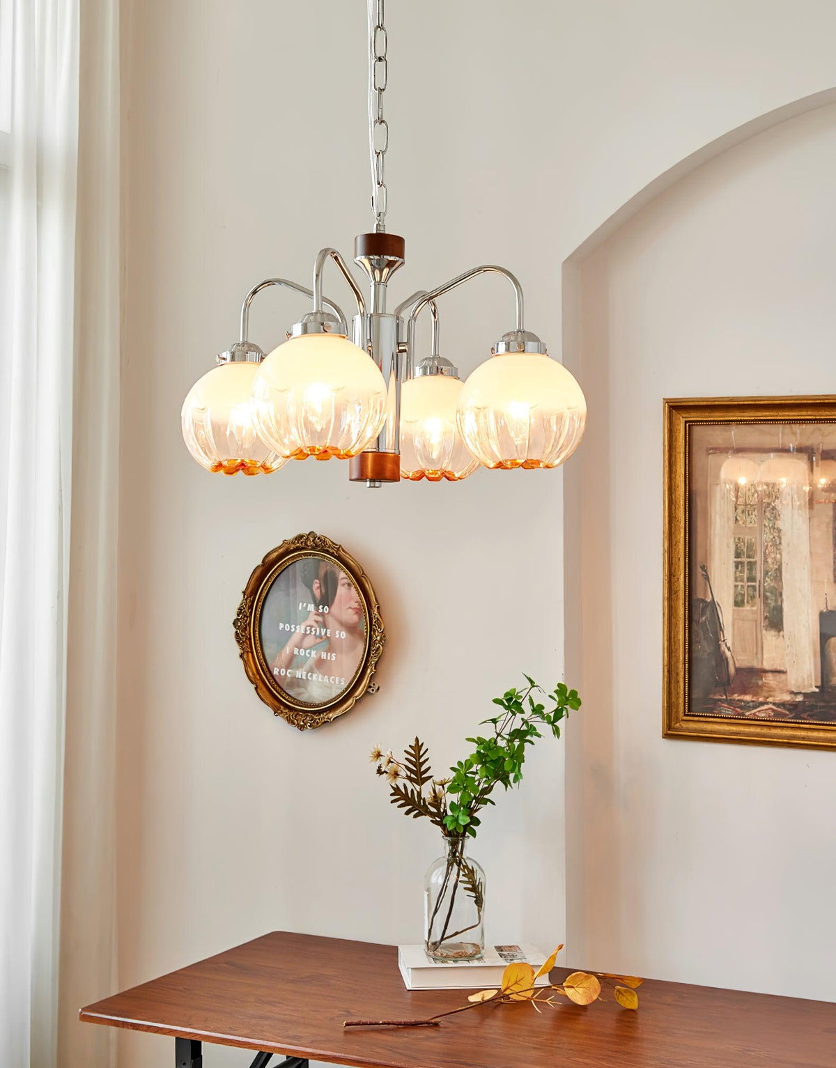 Ulliria Chandelier Art Nordique Fleur En Noyer Et Verre - Neutralighting