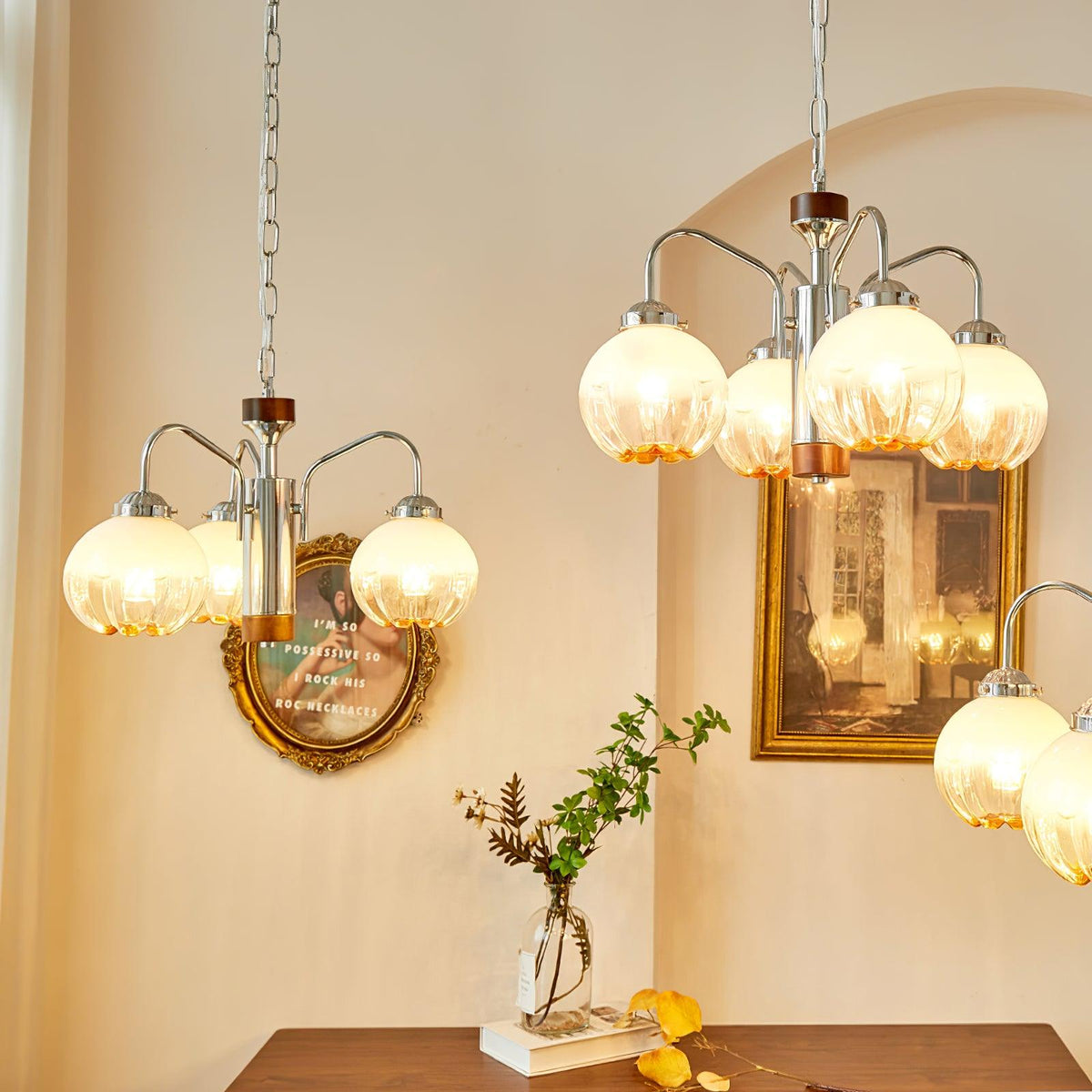 Ulliria Chandelier Art Nordique Fleur En Noyer Et Verre - Neutralighting