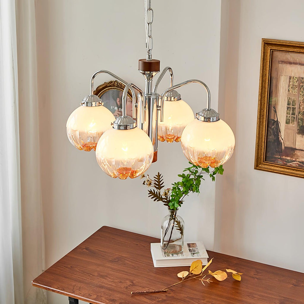 Ulliria Chandelier Art Nordique Fleur En Noyer Et Verre - Neutralighting
